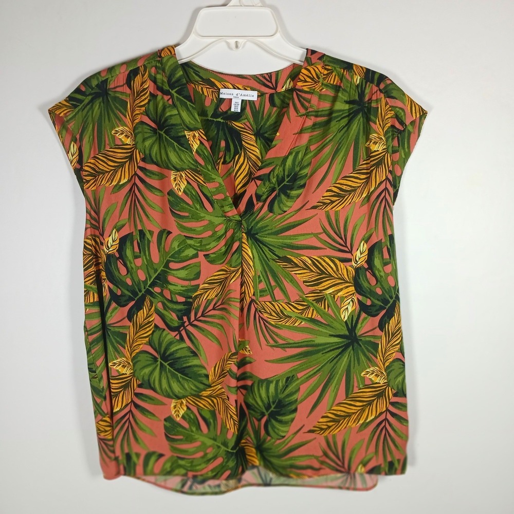 Maison d'Amelie Anthropologie Tropical‎ Palm Floral Boho Resort Top Blouse Sz S